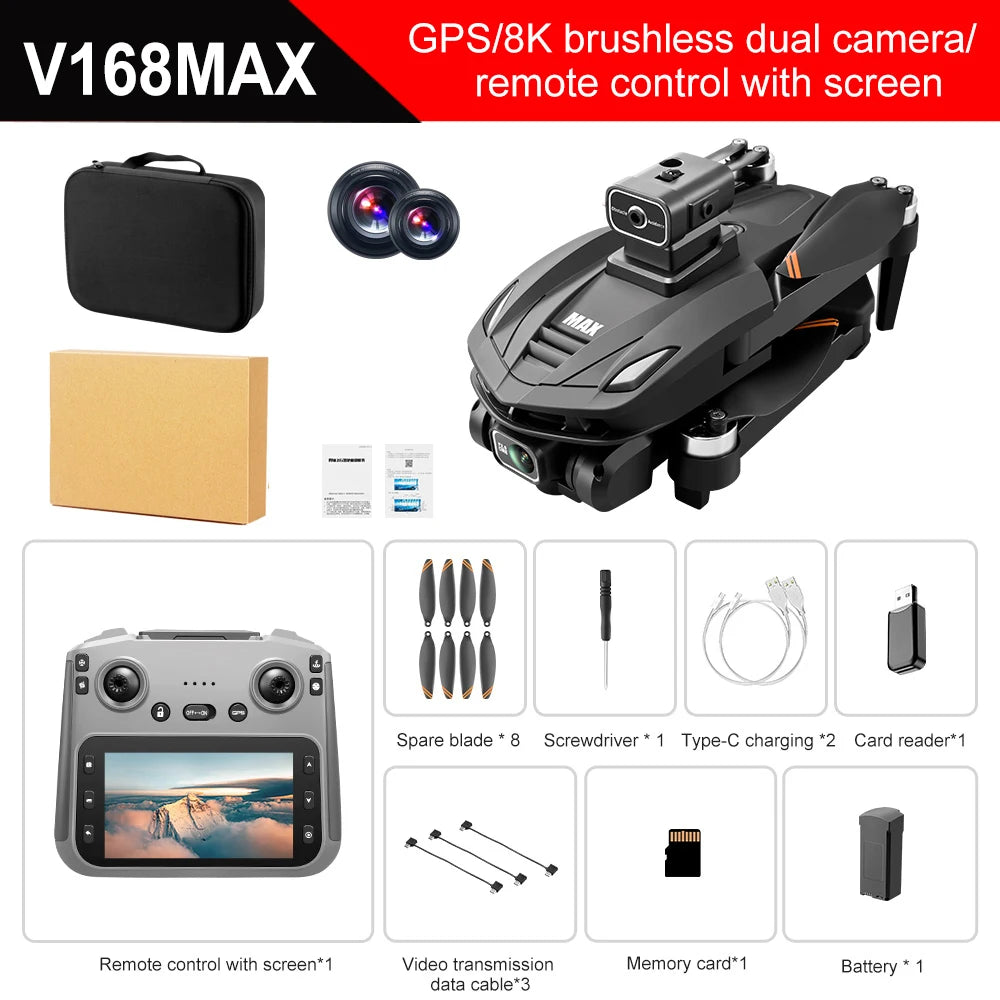 2025 V168 Pro MAX GPS Drone 8K Professional HD Camera 5G WIFI FPV 360° Obstacle Avoidance Brushless Large Screen RC Quadcopter