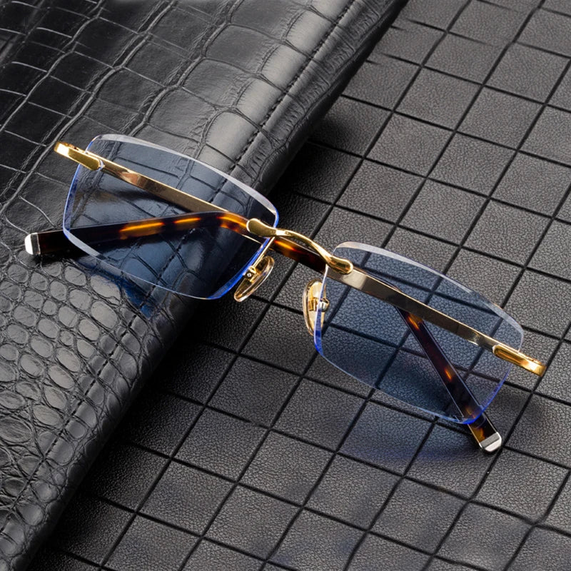 Blue Crystal Stone Sun Glasses Man Luxury Rimless Glass Sunglasses Woman Natural Mineral Lens Vintage Acetate Moisturizing Eye