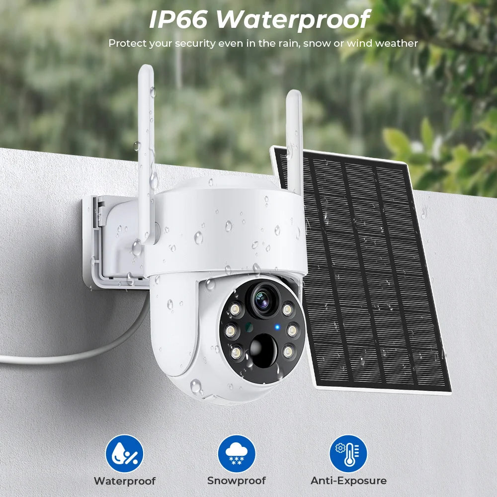 WiFi PTZ Camera Outdoor Wireless Solar IP Camera 4MP HD Built-in Battery Video Surveillance Camera Long Time Standby iCsee APP