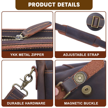 S.WORKER Vintage Genuine Leather Men's Briefcase Laptop Messenger Bag Crazy Horse Leather Handbag Cowhide Retro Casual Style