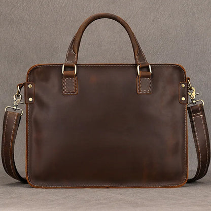 Men Messenger Bag Leather Briefcase Simple Men's Commuting Handbag Single Shoulder Bag Cowhide Crossbody Computer Portfolio