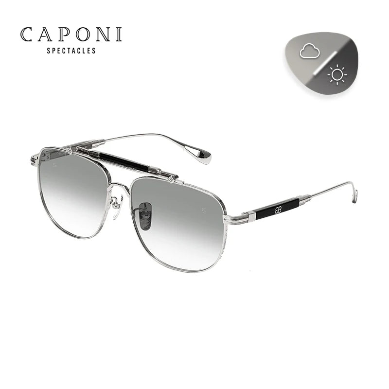 CAPONI Fashion Sunglasses For Men Gradient Photochromic Outdoor Luxury Sun Glasses UV400 New Designer Eyewear Titanium BS7536