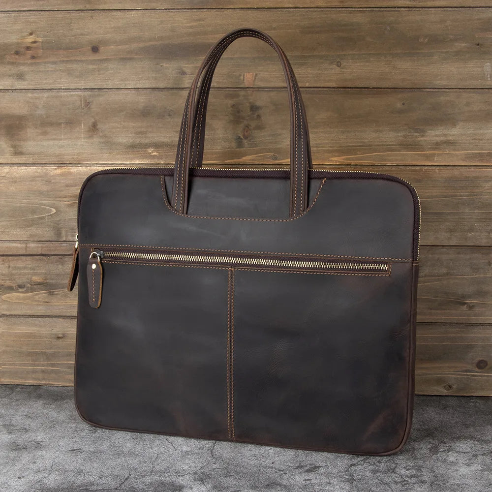 Vintage Crazy Horse Leather Briefcase Men's Handbag