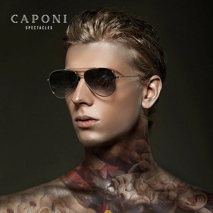 CAPONI Gradient Gray Men's Sunglasses Outdoor Fashion Travel Alloy Original Brand Sun Glasses For Male UV400 Protection CP7538