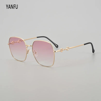 Gradient Lens Square Large Frame Summer Sunglasses Women Metal Fashion Men UV400 Glasses Woman Outdoor Vintage Eyeglasses 145mm