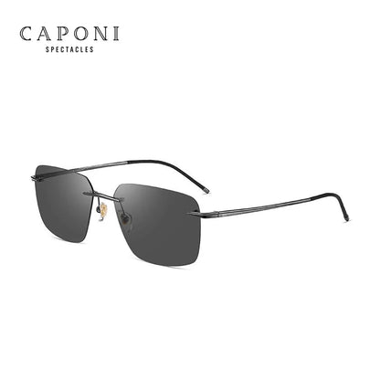 CAPONI Pure Titanium Photochromic Sunglasses Rimless Polarized Driving Men's Sun Glasses Ultra Light UV400 Brand Shades BS28923