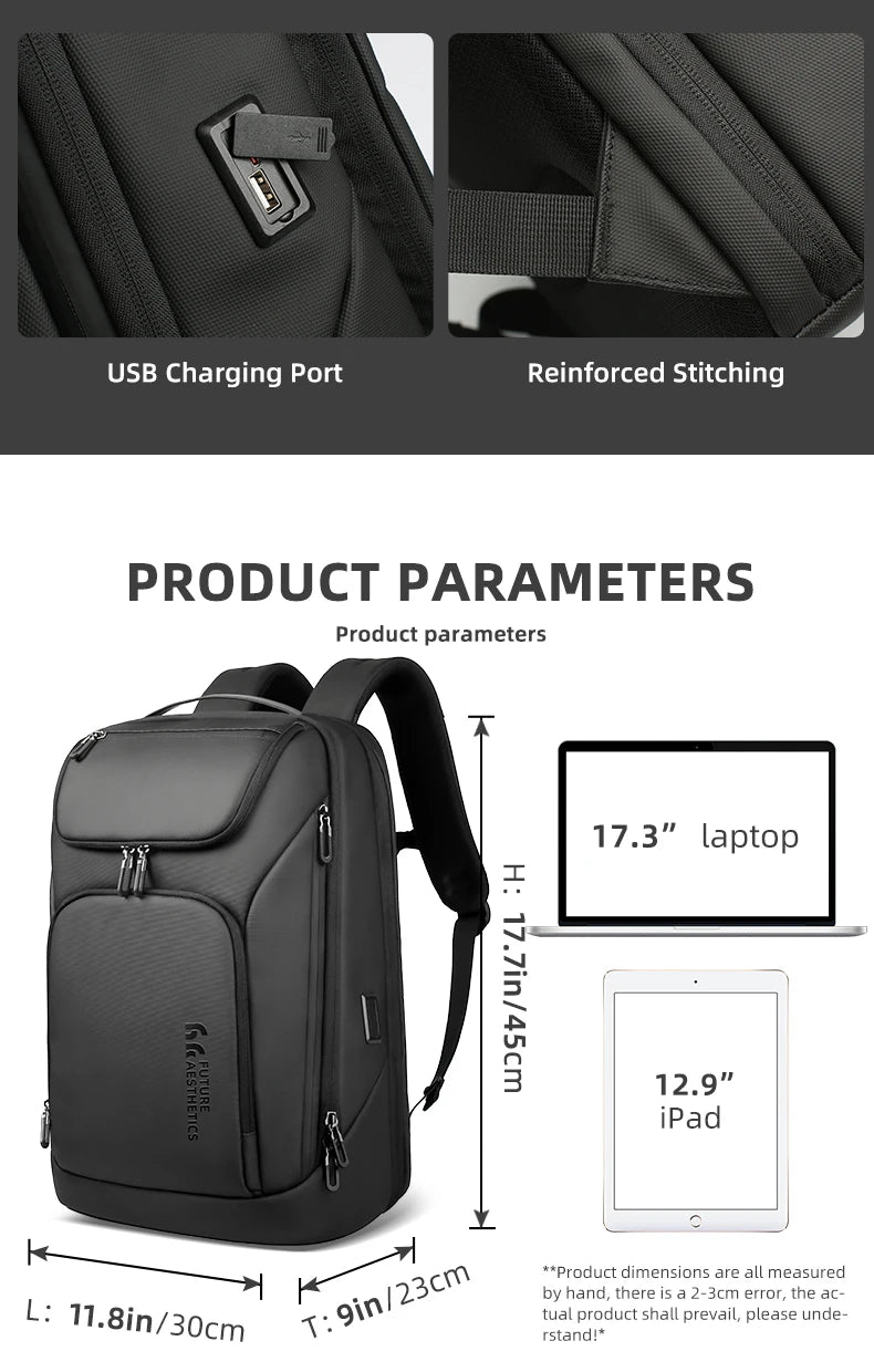 Heroic Knight Business Backpack Waterproof Man 17.3" Laptop Bag Multifunctional High Capacity Work Travel Backpack with USB Port