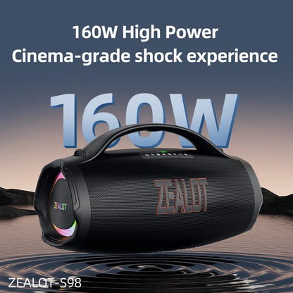 ZEALOT S98 160W Portable Bluetooth Speaker High Volume Waterproof 36000mAh Wireless TWS Subwoofer Suporrt USB/TF/AUX RGB light