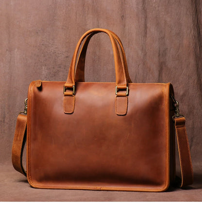 Men's Bag Crazy Horse Leather Men Briefcase for Laptop 14 Messenger Men's Leather Business Office Bag A4 File