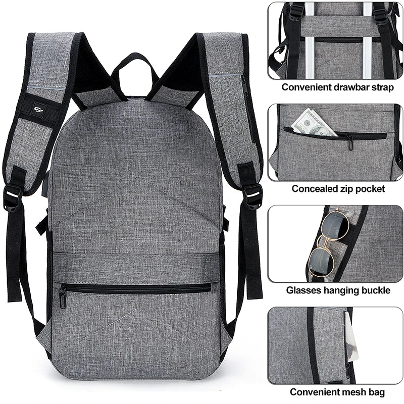 Fashionable Multi Pocket Neutral Backpack, Waterproof, Anti-theft, 14 Inch Computer Backpack, USB And Headphone Reserved Ports