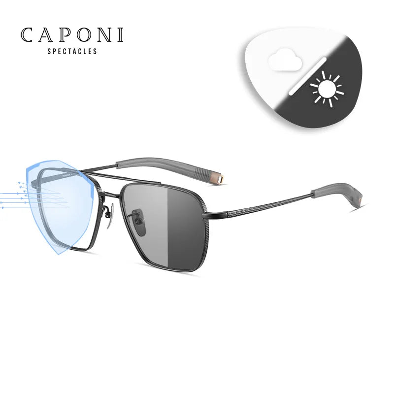 CAPONI Pure Titanium Eye Glasses Frame For Men Square Anti Blue Light Anti Reflection Glasses Brand Designer Spectacles JF50004