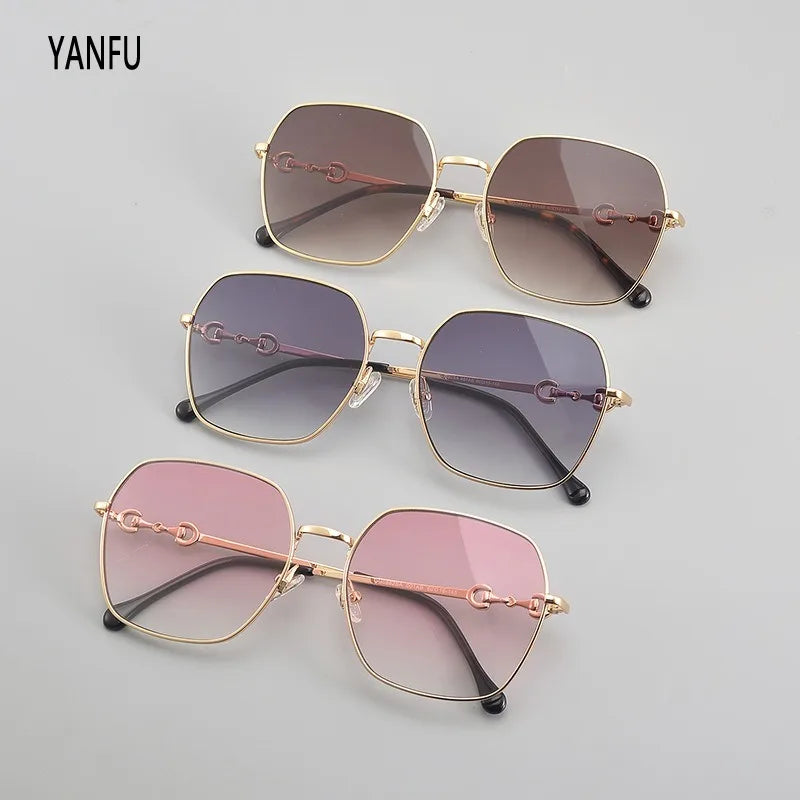 Gradient Lens Square Large Frame Summer Sunglasses Women Metal Fashion Men UV400 Glasses Woman Outdoor Vintage Eyeglasses 145mm