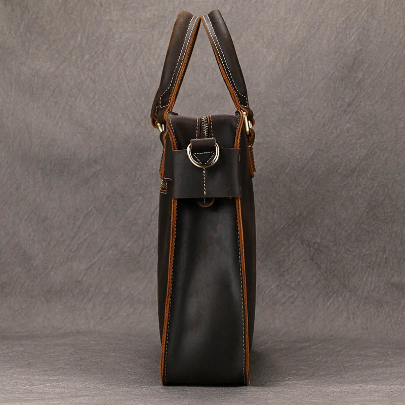 Men Messenger Bag Leather Briefcase Simple Men's Commuting Handbag Single Shoulder Bag Cowhide Crossbody Computer Portfolio