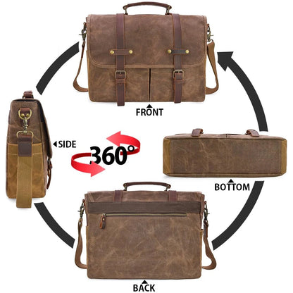 Large Capacity Men's Messenger Bag Sturdy Canvas Laptop Bag 15.6 Inch Waterproof Vintage Briefcase Crossbody Shoulder Bag