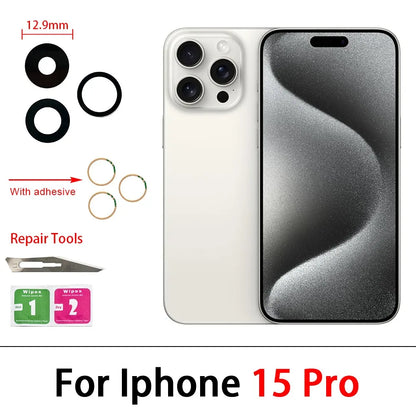 New Camera Glass Lens Back Rear Camera Glass Lens For iPhone 11 12 13 14 15 16 Pro Max Plus Mini With Sticker Adhesive