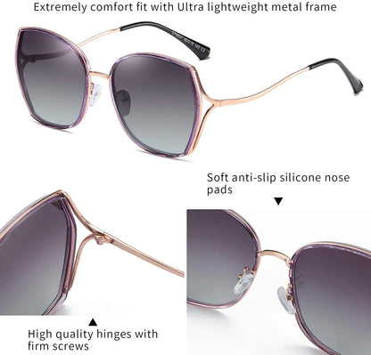 ZENOTTIC 2024 Fashion Oversized Polarized Sunglasses Women Geometric Vintage Gradient Shades UV400 Protection Metal Sun Glass