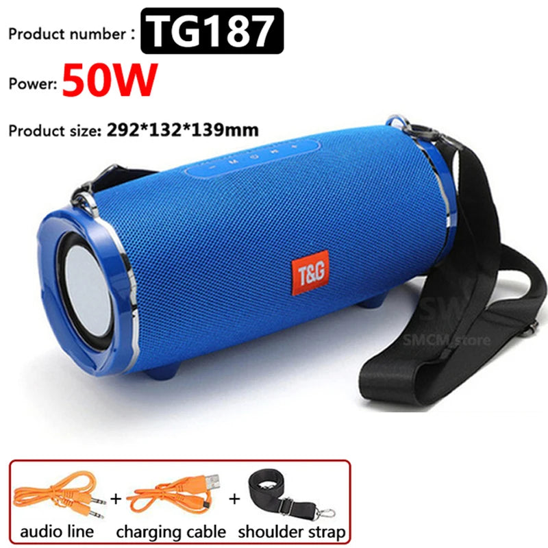 TG187 50W Bluetooth Speaker High Power Waterproof Portable Column For PC Computer Speakers Subwoofer Boom Box Music Center FM TF