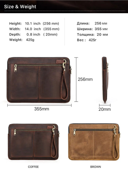 Crazy Horse Leather Sleeve Bag For Macbook Air 13 M3 M4 Case Pro 14 M1 M2 A2779 A2442 Pro 13 15.4 16 inch Chip Laptop Bag Cover