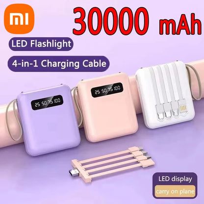 Xiaomi Mini 30000mAh 4-in-1 Power Bank Fast Charging With 4 Cable Mobile External Portable Battery Charger For iPhone Samsung