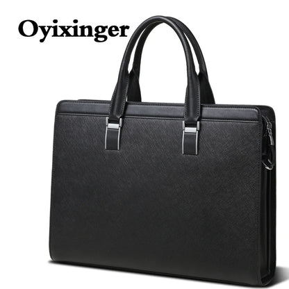 OYIXINGER Men's Leather Business Briefcase Bag Female Casual Handbag Cowhide Computer Bag 14 Inch Laptop Bags Man's Nice Gift