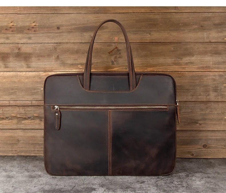 Vintage Crazy Horse Leather Briefcase Men's Handbag