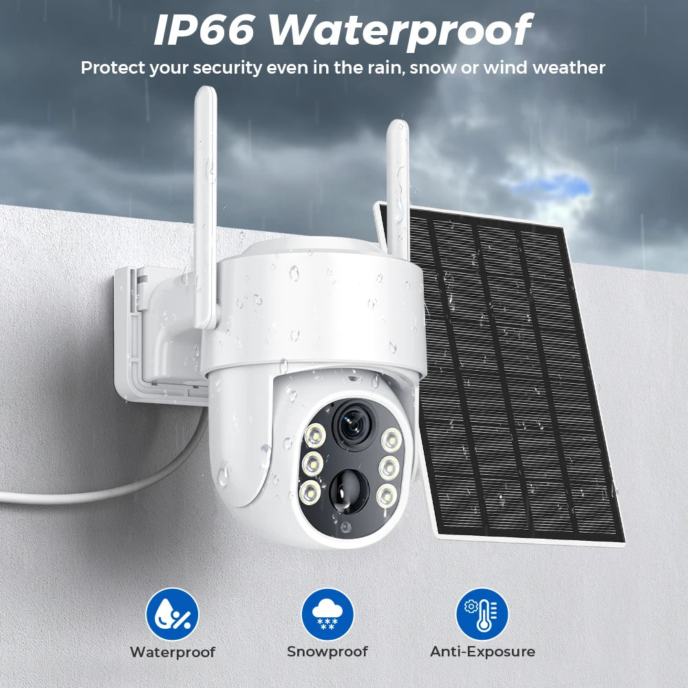 BESDER WiFi PTZ Camera Outdoor Wireless Solar IPCamera 4MP HD Built-in Battery Video Surveillance Camera Long Time Standby iCsee