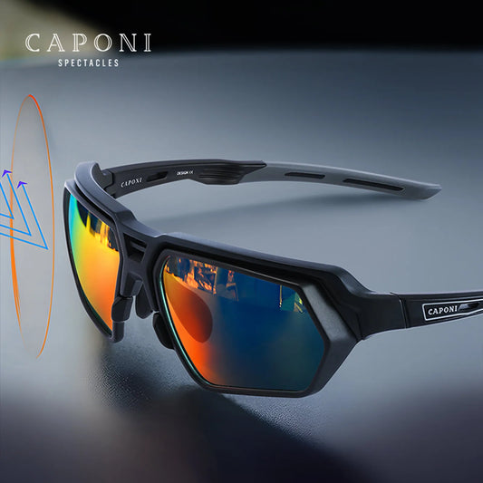 CAPONI Cycling Sunglasses For Men Photochromic Orange Sun Glasses UV400 Protection Design Anti Dust Windproof Glasses CP24705