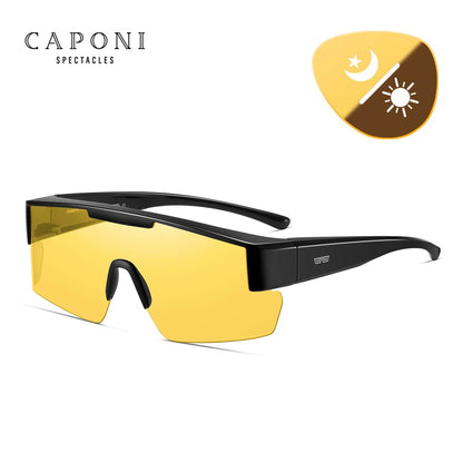 CAPONI Fit Over Men's Sunglasses Day Night Vision Yellow Sun Glasses Original Design Photochromic Brown UV400 Eyewear BSYS3116