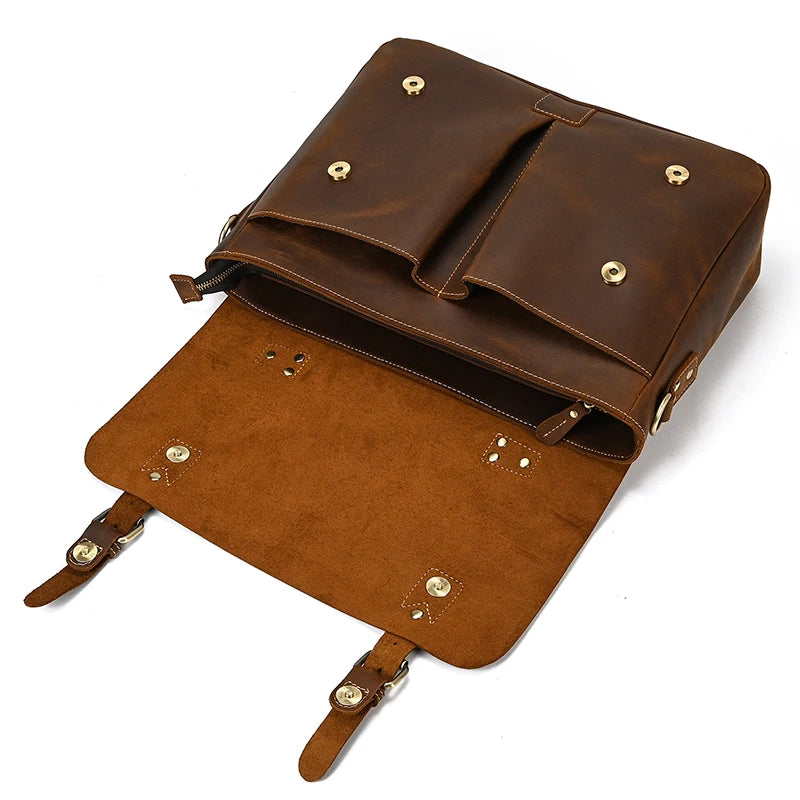 Newsbirds Leather Briefcase Shoulder Bag Vintage Style Men's Crossbody Bags For A4 Books Messenger For Men Women Handbags