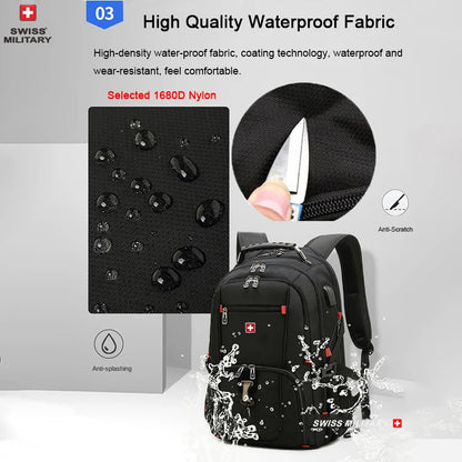 SWISS 17" Laptop Backpack Waterproof USB Charge Port Swiss-style Multifunctional Rucksack Schoolbag Mochila Hiking Travel bag