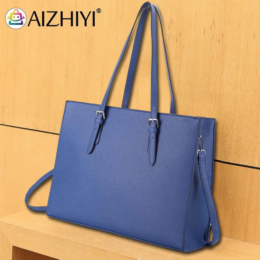 15.6 Inch Large Shoulder Bag PU Leather Computer Tote Bag Multipocket Large Capacity Waterproof Women Business Travel Handbag