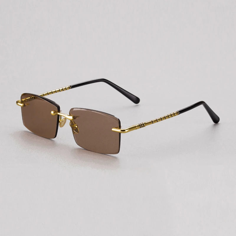 Natural Crystal Stone Sunglasses Man Luxury Rimless Glass Sun Glasses Woman Brown Mineral Len Vintage Moisturizing Eye Rectangle