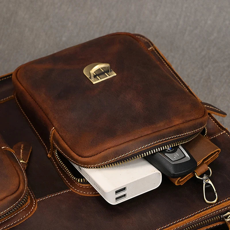 Vintage Men Briefcase Crazy Horse Genuine Leather Man Male Laptop Handbag Large Shoulder Messenger Portfolio Bag Business Case