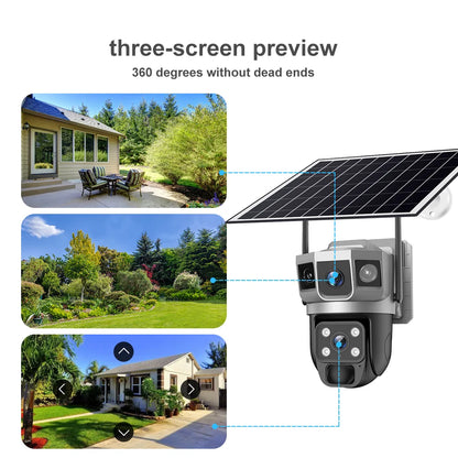 4G Solar IP Camera WIFI CCTV 12MP Dual Lens Triple Screen PTZ Auto Tracking 6K Curious Security Surveillance V380 Pro Camera