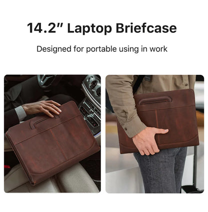 Genuine Leather Laptop Sleeve Bag For M1 M2 M3 M4 MacBook Air Pro 13 14 Cover iPad Pro 13 Case Men Portable Handbag Briefcase