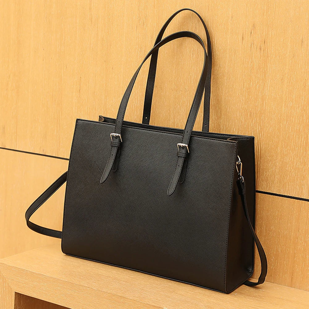 15.6 Inch Large Shoulder Bag PU Leather Computer Tote Bag Multipocket Large Capacity Waterproof Women Business Travel Handbag