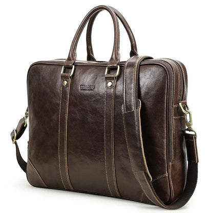 Leather Shoulder Messenger Bag Men Leather Can Hold 14.2-inch Business Laptop Briefcase сумка на плечо кожаная ноутбука портфель