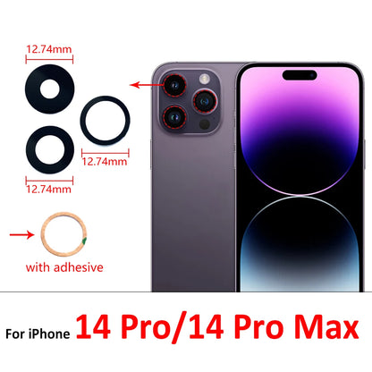 10Pcs/Lot,  For iPhone X XR XS 11 12 13 14 15 16 Pro Max Mini Plus Rear Back Camera Glass Lens With Ahesive