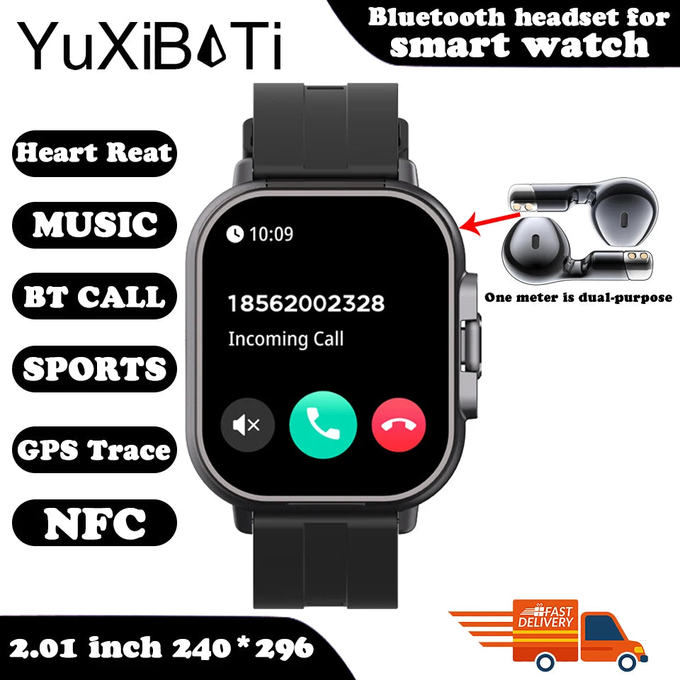 2024 Smart Watch 2 in 1 With Earphone Smartwatch Bluetooth Call Men Watch GPS Track Heart Rate Monitor Play Music SmartWatch