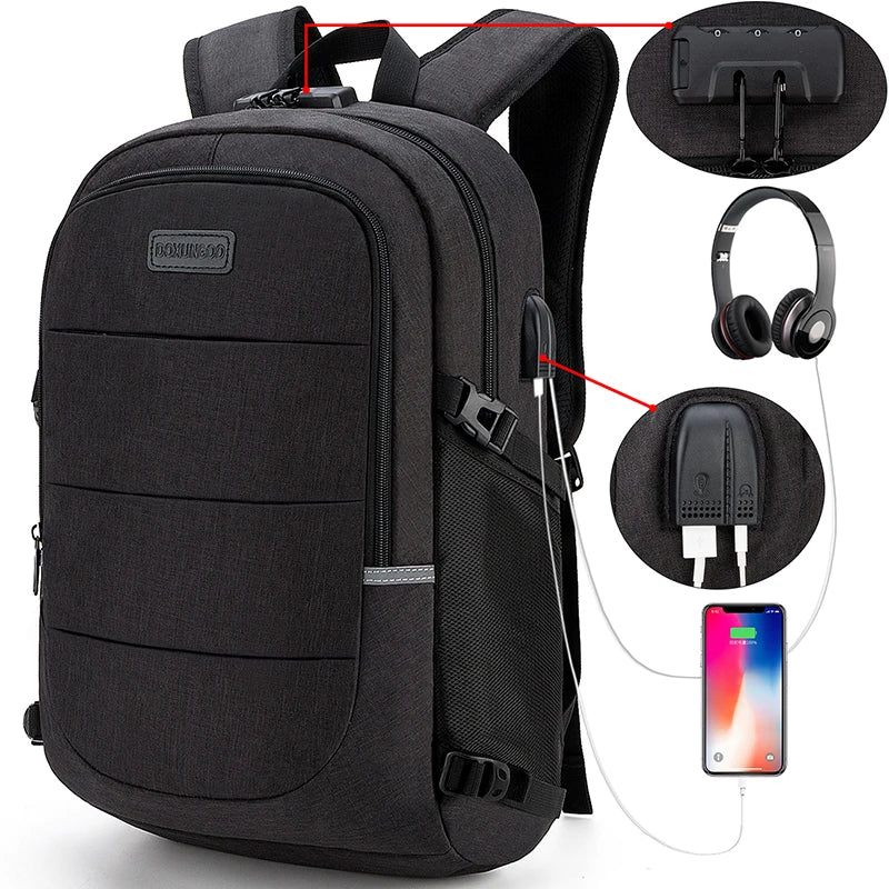 Fashionable Multi Pocket Neutral Backpack, Waterproof, Anti-theft, 14 Inch Computer Backpack, USB And Headphone Reserved Ports