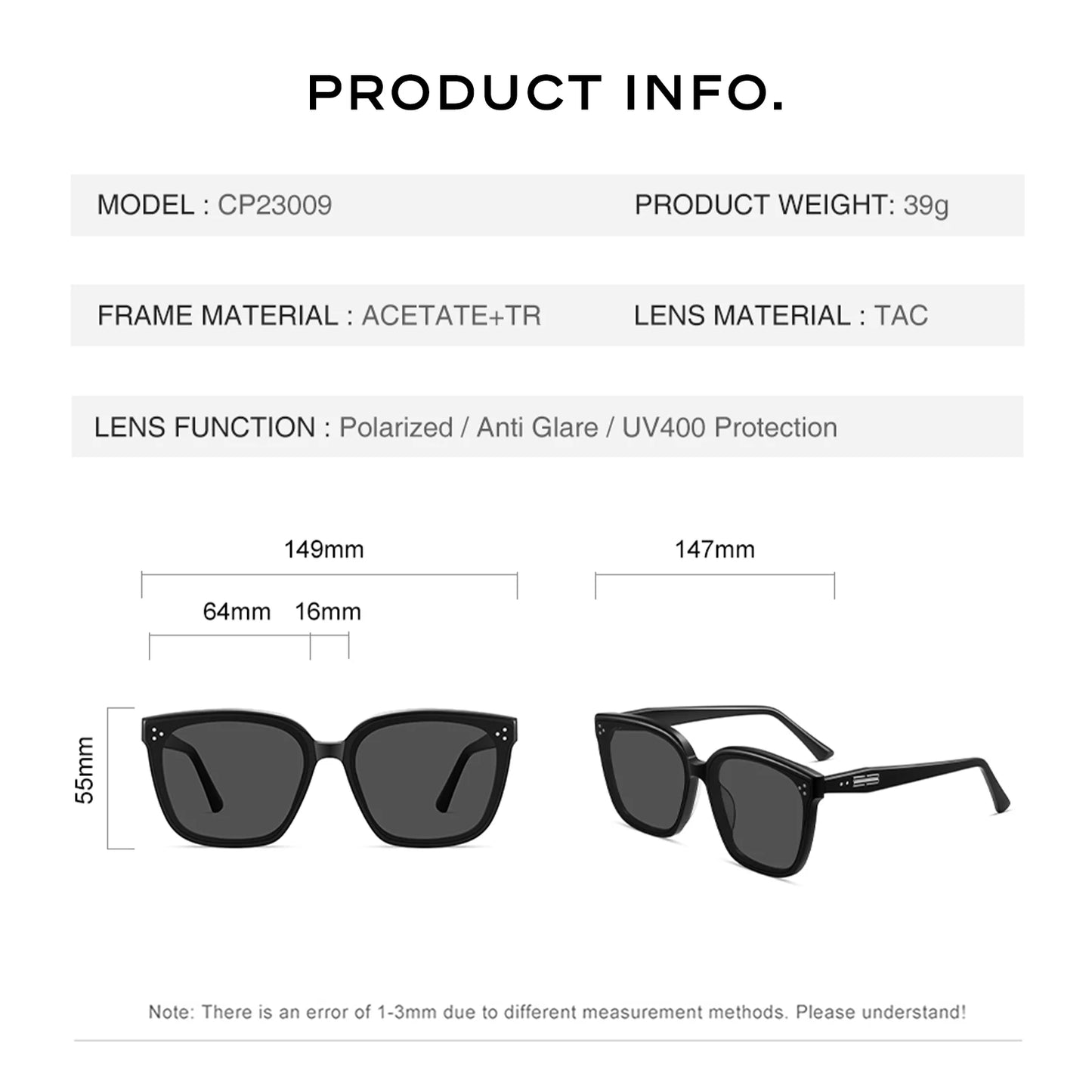 CAPONI HD Polarized Men Sunglasses Outdoor High Quality Acetate Driver Sun Glasses UV400 Protect Outdoor Square Shade CP23009