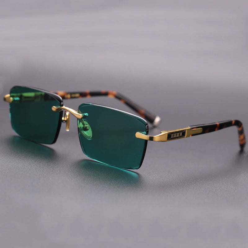 Natural Crystal Stone Sunglasses Man Green Rimless Glass Sun Glasses Woman Mineral Lens Acetate Frame Anti Scratch Top Quality