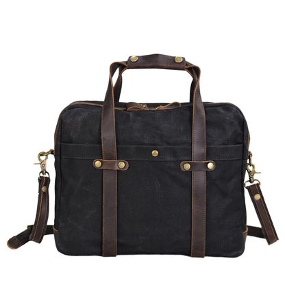 retro oil waxed canvas briefcase bag 15.6 inch computer