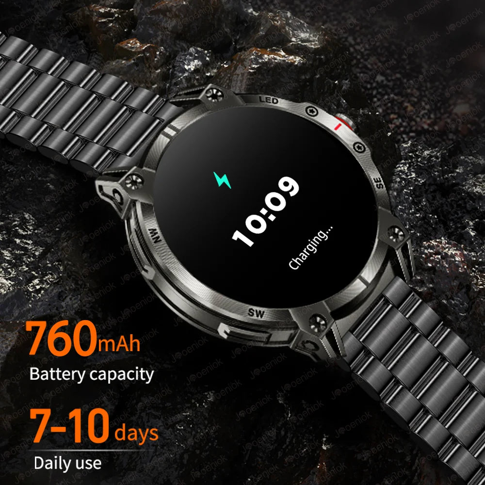 Military Smart Watch Men 760mAh Large Battery LED Flashlight Compass 1.8"HD Screen Heart rate Waterproof BT Call Smartwatch  New