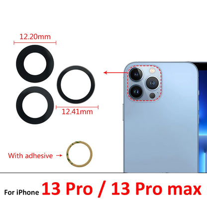 10Pcs/Lot,  For iPhone X XR XS 11 12 13 14 15 16 Pro Max Mini Plus Rear Back Camera Glass Lens With Ahesive