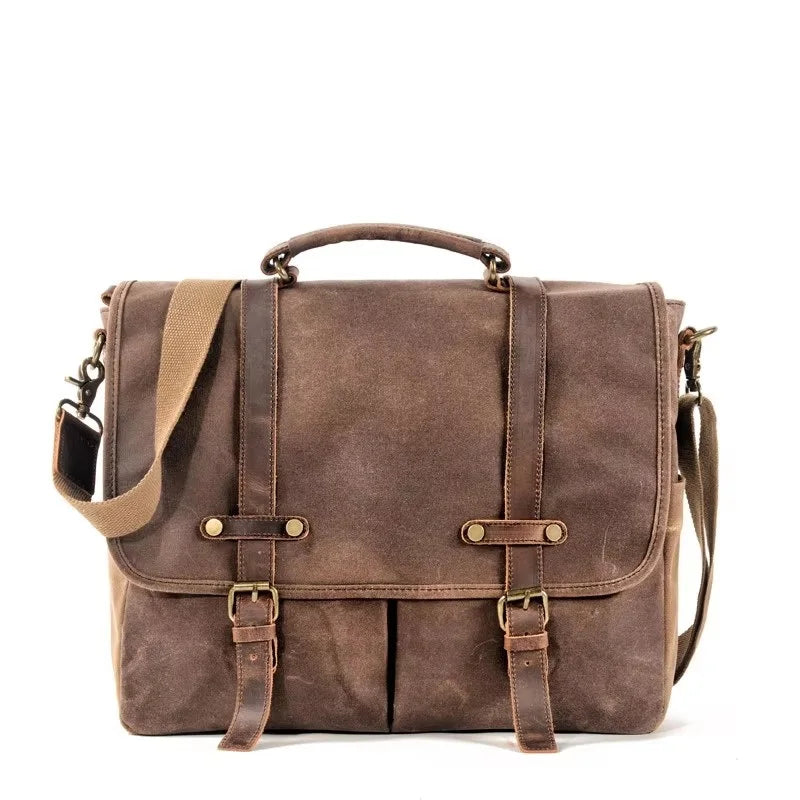 Men's Briefcase Messenger Bags Waxed Canvas 15.6''Laptop