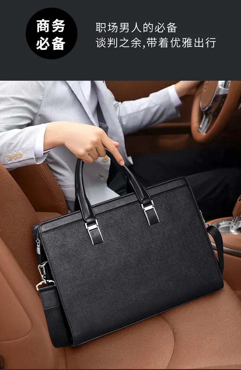 OYIXINGER Men's Leather Business Briefcase Bag Female Casual Handbag Cowhide Computer Bag 14 Inch Laptop Bags Man's Nice Gift