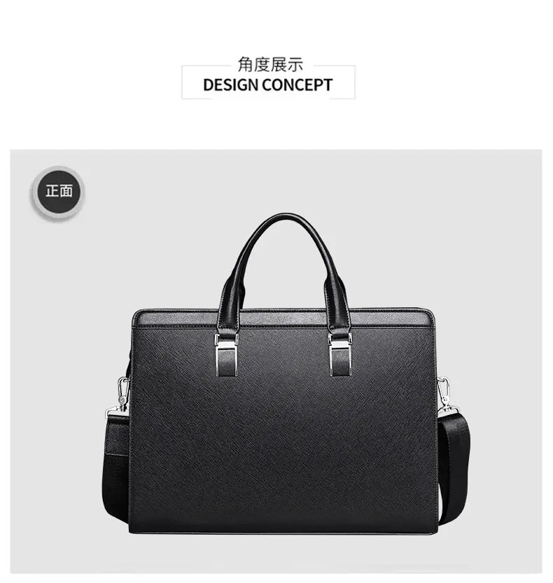 OYIXINGER Men's Leather Business Briefcase Bag Female Casual Handbag Cowhide Computer Bag 14 Inch Laptop Bags Man's Nice Gift