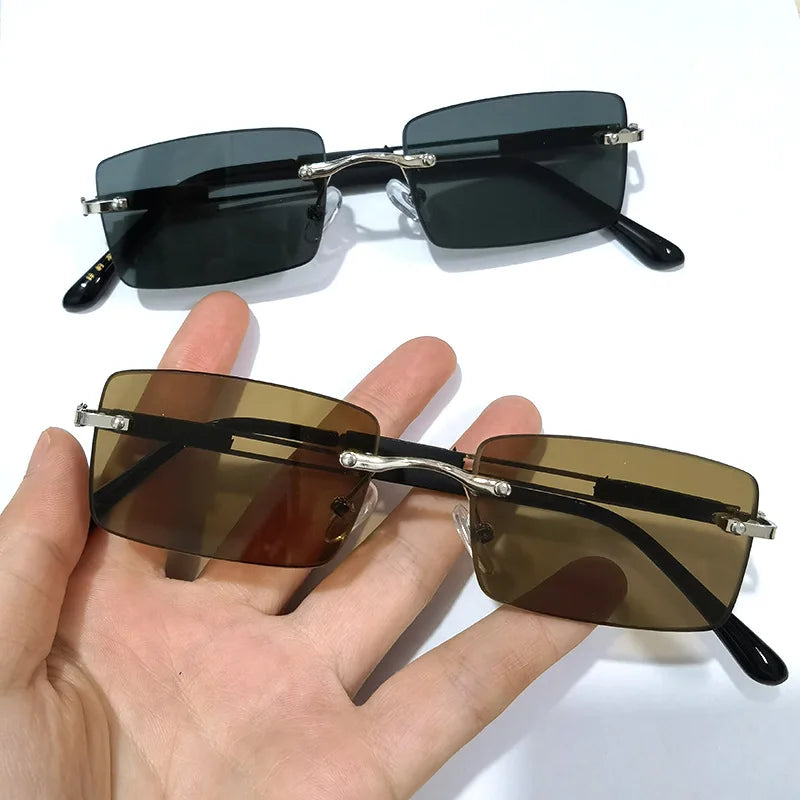 Natural Crystal Stone Sun Glasses Man Business Classics Rimless Glass Sunglasses Mineral Lens Woman Metal Anti Scratch