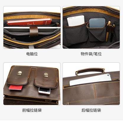 Vintage Handbags Men's Leather Notebook Bag Cowhide Travel Trolley Wheel Luggage Men's Messenger Bag Business Briefcases